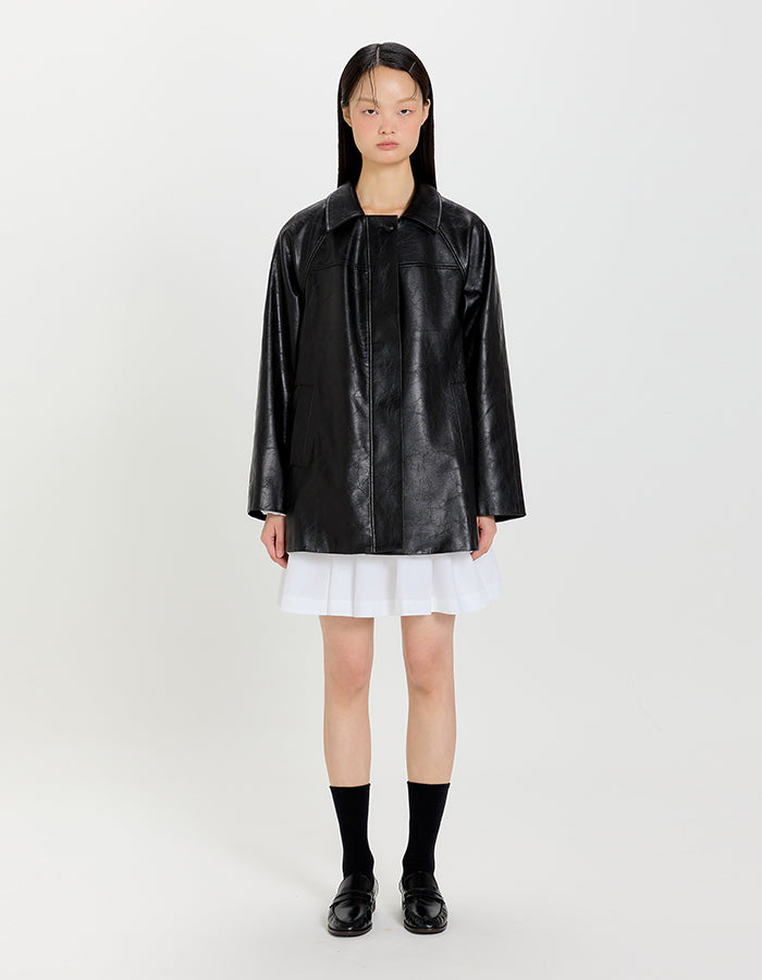 Button Leather Half Jacket