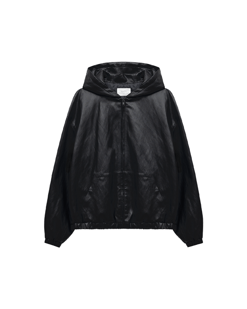 Faux Leather Hooded Jacket