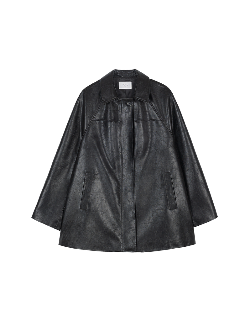 Button Leather Half Jacket