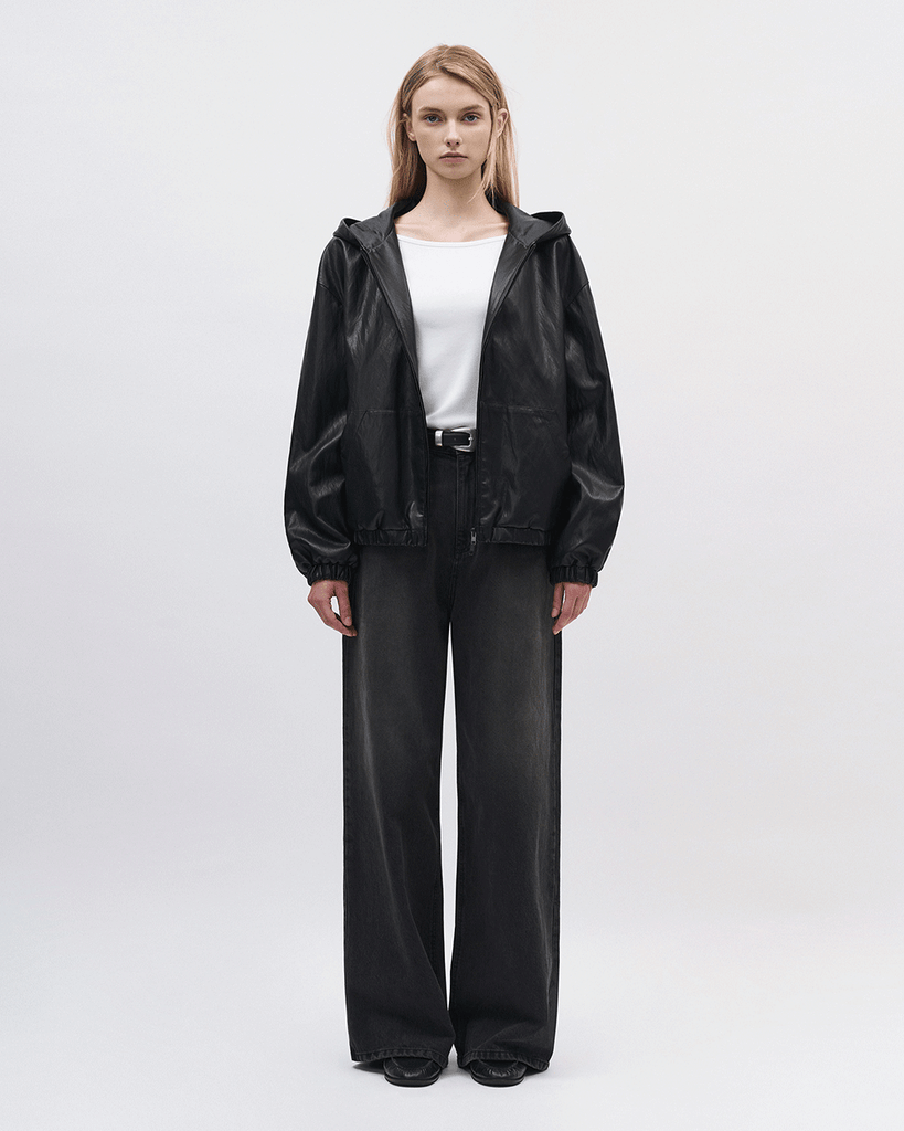 Faux Leather Hooded Jacket